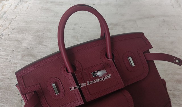 Hermes專櫃經典款手提女包 愛馬仕Birkin 25Cargo布包 帆布拼swift皮 ttd1043